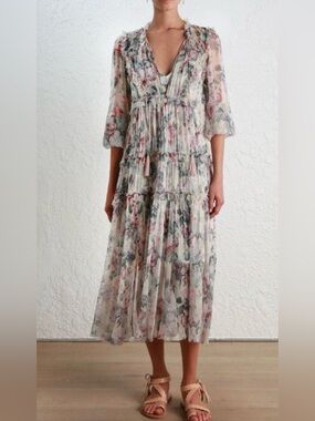 o.p.t Floral Maxi Ruffle Sheer Dress with Slip